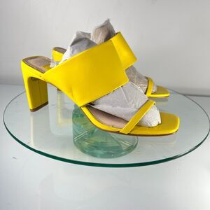 Louise Et Cie Lula Leather Block Heel Sandals Yellow Straps square toe
